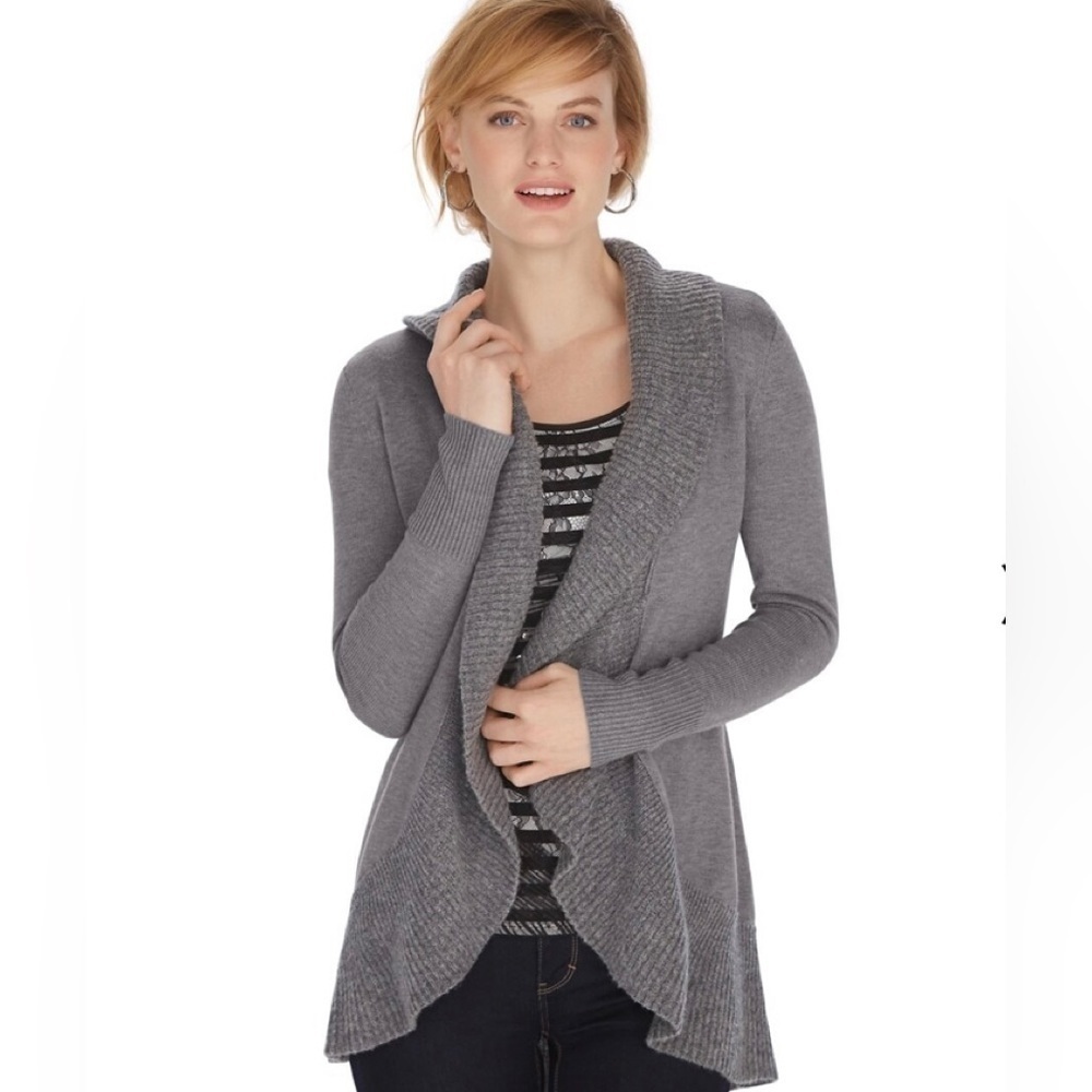 WHBM Rib Ruffle Cardigan Large